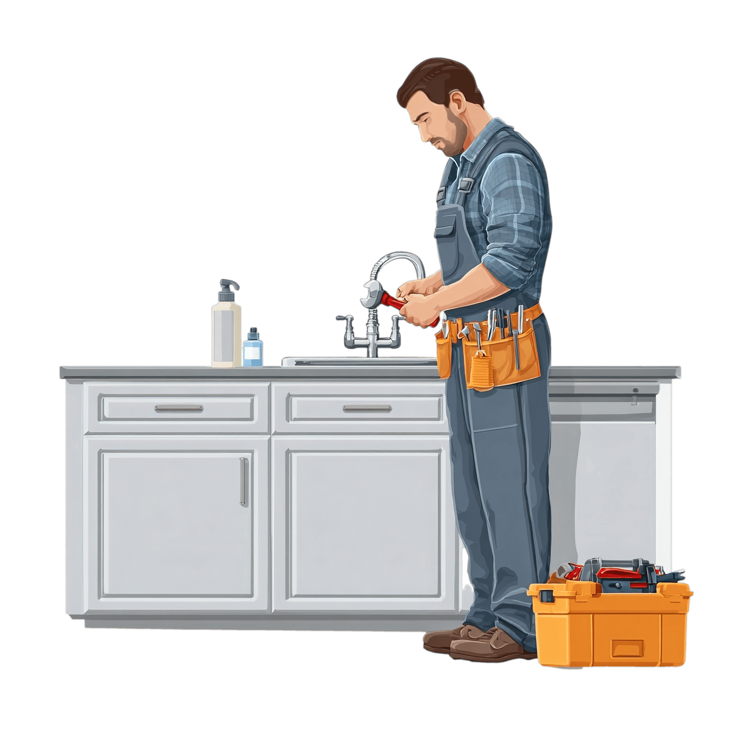 Kitchen Plumbing Services —pngtree—realistic male plumber fixing kitchen 21395276
